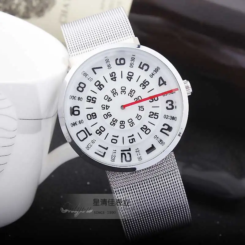 Fashion Unique Men's Watch Black/Silver Quartz Metal Mesh Wrist Watch Creative Mens Boy Turntable Dial Digital Clock Best Gift Fashion Unique Men's Watch Black/Silver Quartz Metal Mesh Wrist Watch Creative Mens Boy Turntable Dial Digital Clock Best Gift