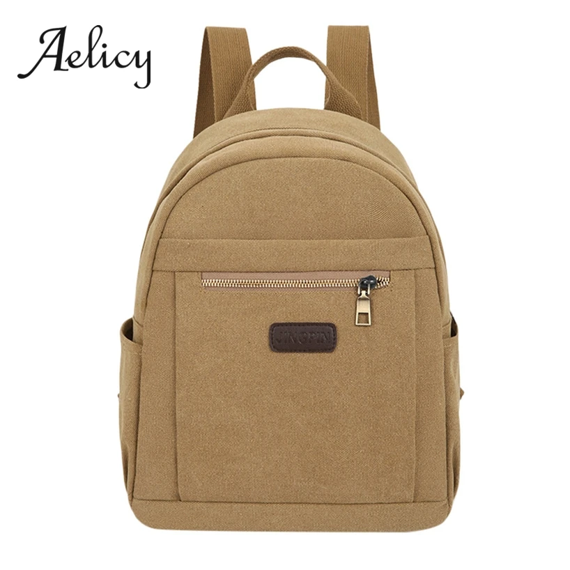 

Aelicy Neutral Solid Color Canvas Versatile Backpack Student Laptop Backpacks Travel Simple Vintage School Shoulder Bag