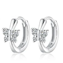PATICO Free Ship Fashion Nice Jewelry 925 Sterling Silver Earring Embed CZ Crystal Butterfly Hoop Earrings For Women Accessories