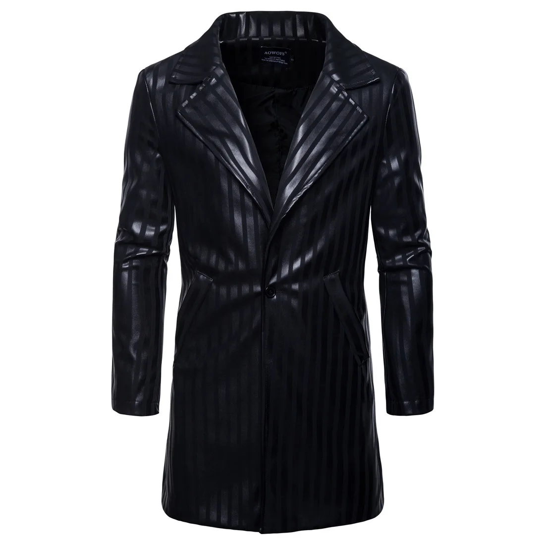 

Men's Pu Leather Blazers Mid-length Coat 2018 New Arrival Spring Autumn Fashion Clothing Mens Slim Fit Blazer Jacket Outwear