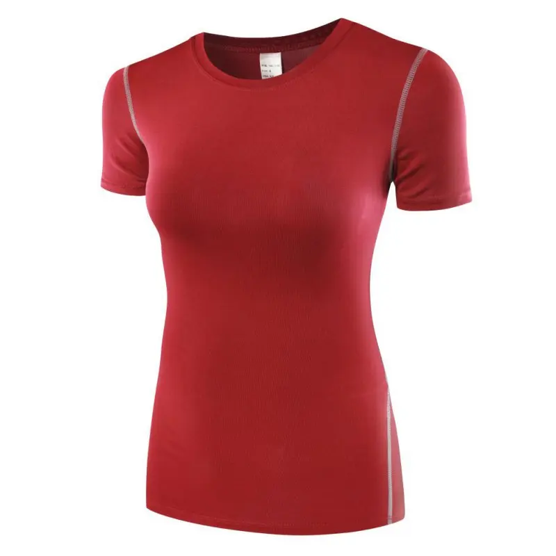 Женская быстросохнущая Спортивная футболка для бега с коротким рукавом, Женская Профессиональная спортивная футболка для фитнеса, уличная эластичная Спортивная футболка - Цвет: Красный