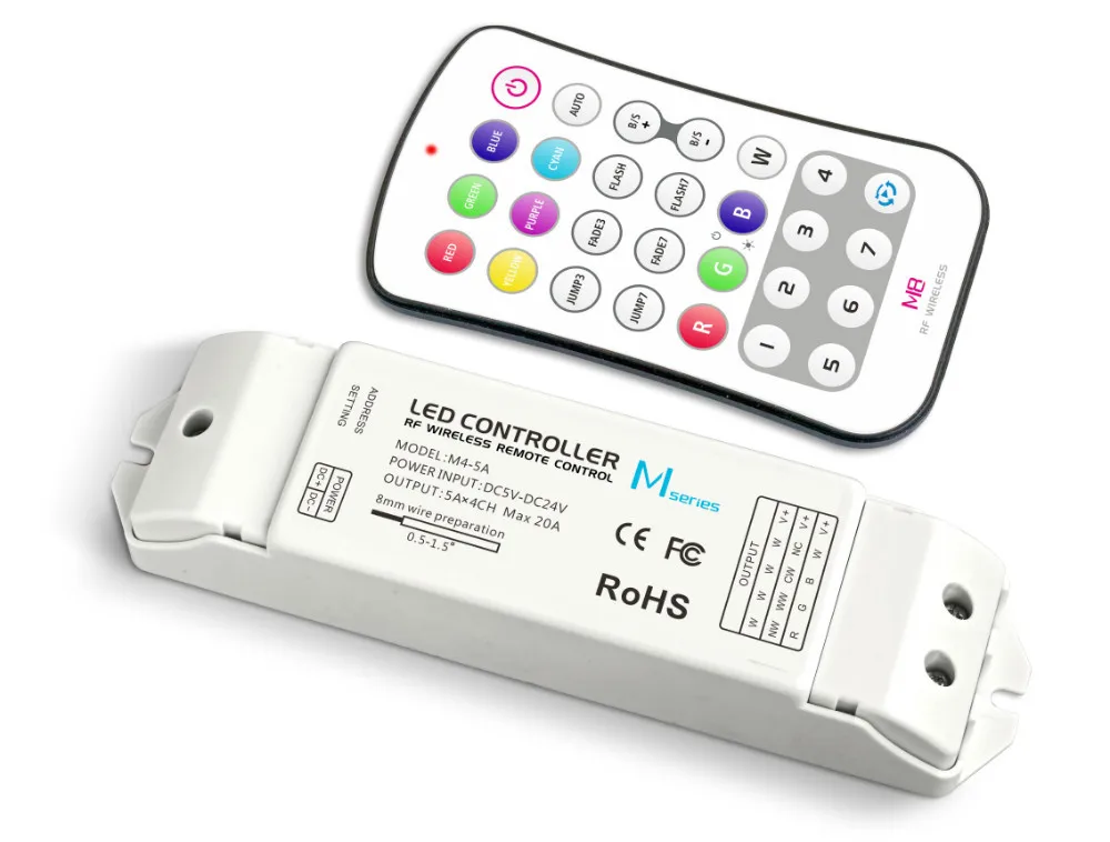 

M8+M4-5A;M8 touch remote with M4-5A CV Receiving controller;DC5V-DC24V input;5A*4CH Max 20A output