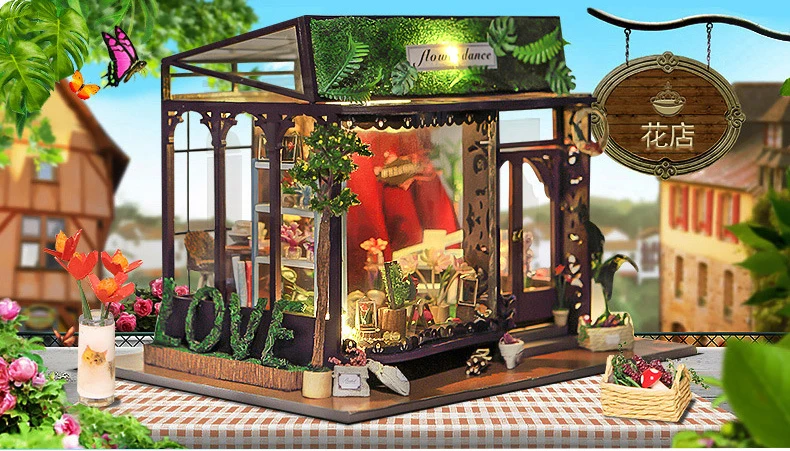 Миниатюрный Кукольный домик Diy Кукольный дом с мебелью светодиодный светильник вилла строительные наборы модель дома Каса Подарочные игрушки для детей TD19# E