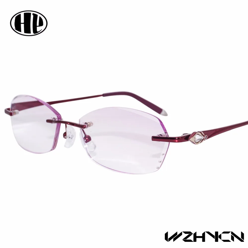 

New power lens gafa metal high quality rimless eyewear diamond cut trimming reading glasses women