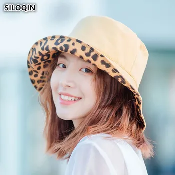 

SILOQIN Foldable Adult Women's Leopard Bucket Hat Summer New Wild Sunscreen Sunhat Double-sided Wearable Elegant Female Hats
