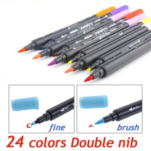 Художественный графический Рисунок манга акварельные чернила с двумя кончиками кисти и тонким пером Эскиз маркер ручка 12 18 24 цвета набор кистей ручка