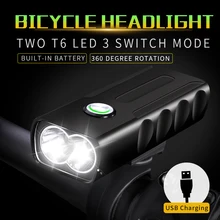 1000LM 2*T6 LED Front Bike Headlight USB Rechargeable Bicycle Light 3 Modes MTB Cycling Lamp Built-in Battery Flashlight