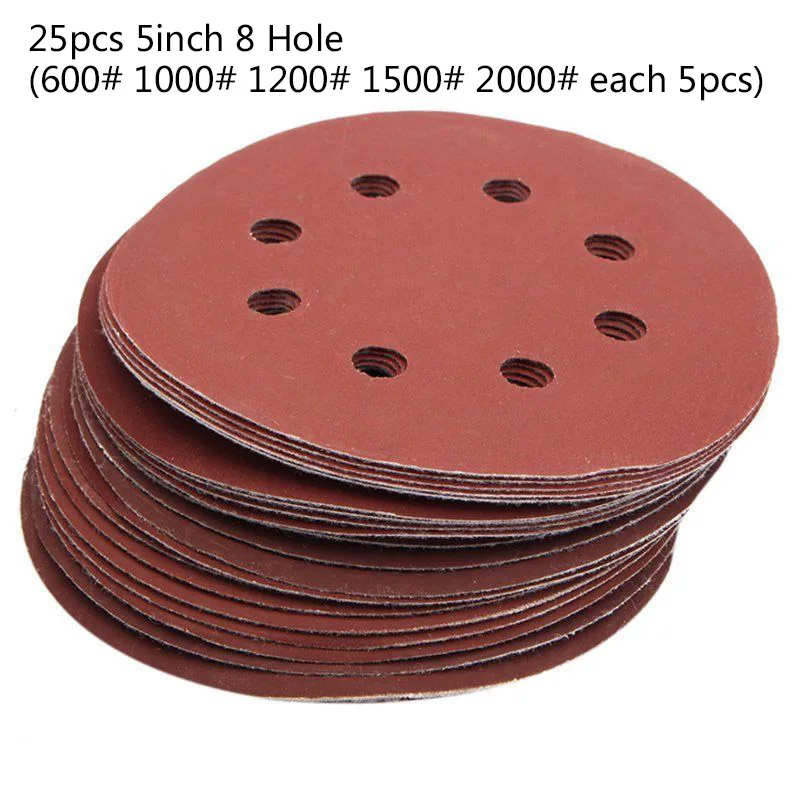 

Grinding 8 Hole Sander 25x Set 125mm 5 inch Sanding Discs 5" Polishing Paper Sanding 600 1000 1200 1500 2000 Grit Saws Parts