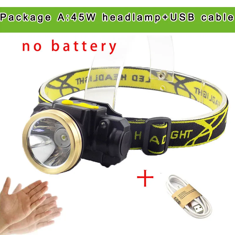 Мини USB Перезаряжаемый светодиодный налобный фонарь с датчиком движения, головной светильник, лампа на открытом воздухе для езды на велосипеде, рыбалки, кемпинга, мигающий светильник фонарь - Испускаемый цвет: Package A 45W
