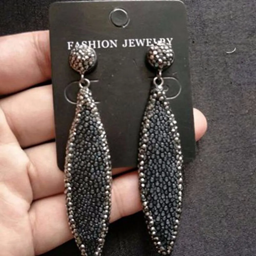 

Brincos 2018 Boho Long Hook Earing Pearl Fish Skin PU Leather Party Earring Bts Acessorios Ohrringe