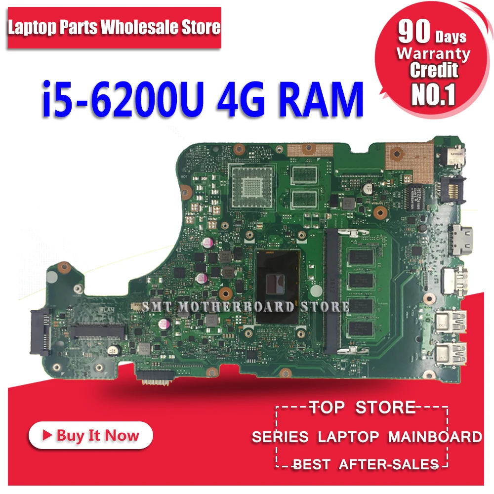 

X555UJ REV:2.0 For Asus X555UA X555UF X555UQ Laptop Motherboard With i5-6200U 2.30GHz 4GB RAM DDR3L 60NB0AF0-MB1000 Not Repaired