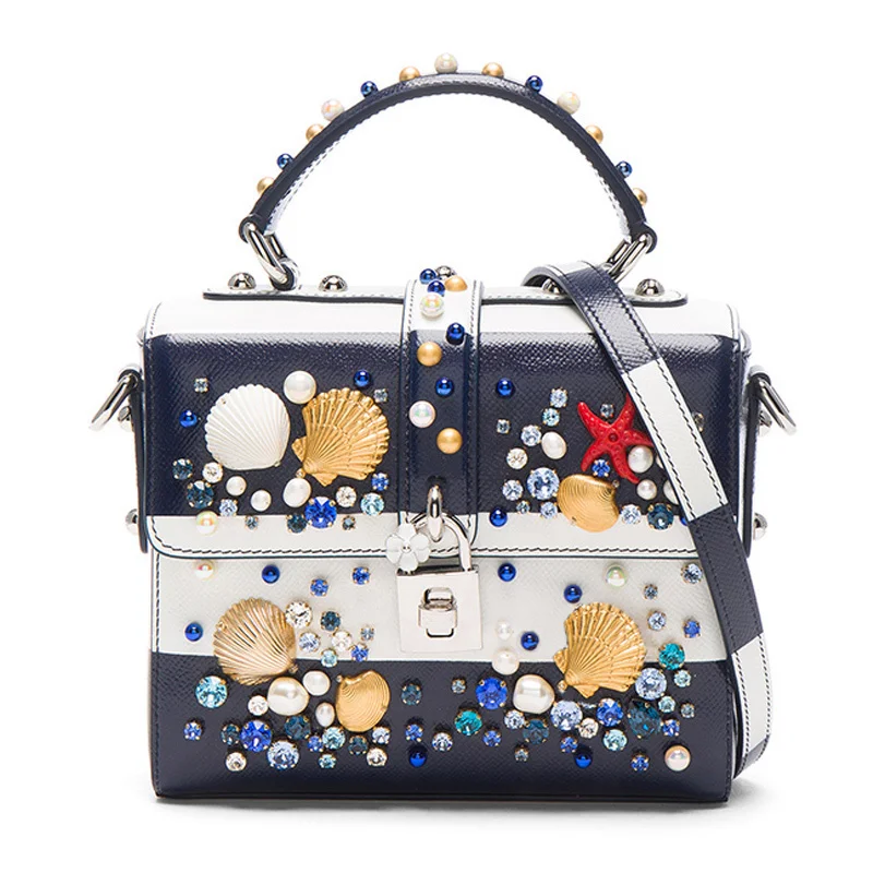 

2019 New Shell Starfish Decoration Flap Purses Blue and White Striped Navy Wind Slung Packet Shoulder Messenger Bags clutch