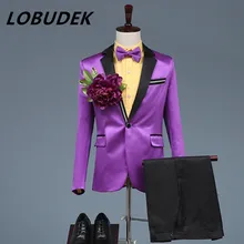 Формальные мужские костюмы для взрослых фиолетовый красный цветок блейзеры Свадебный Жених мастер сценические платья Выпускные вечерние певец хор хост шоу костюм