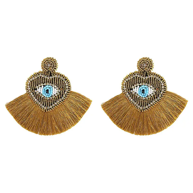 Ethnic Beaded Heart Eye shape Tassel Statement Earrings Jewelry Bohemian Vintage Chic Birthday Gift Drop Earring for Women - Окраска металла: 9