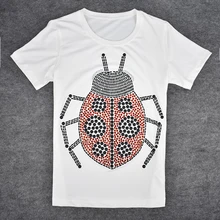 Футболка женская Весна Лето Мода хлопок насекомое печать инкрустация короткий рукав o-образным вырезом Футболка свободная футболка