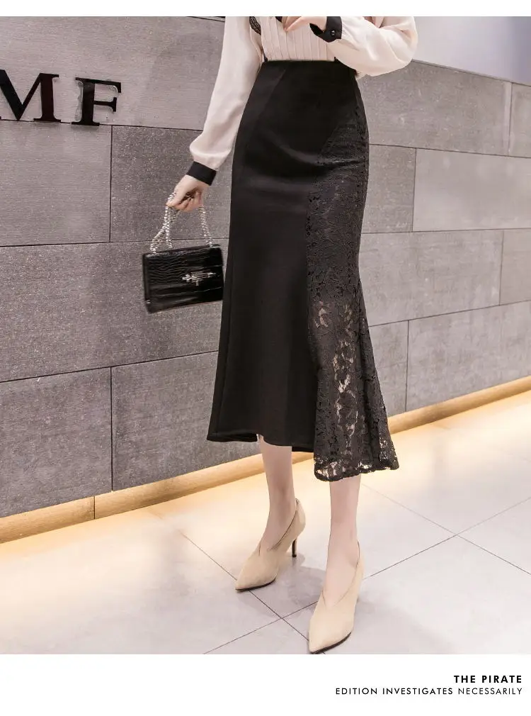 SymorHouse плюс Размеры кружевная юбка Для женщин новая корейская мода, длинные штаны с высокой талией юбка-годе Стрейчевые тонкие элегантные Юбки-карандаши