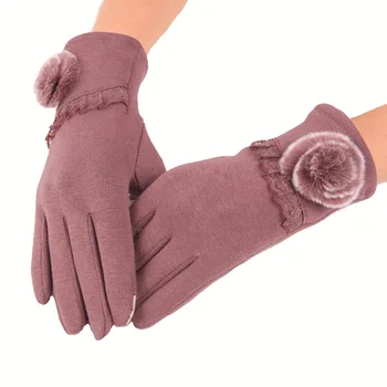 

YGYEEG Fashion Women Cashmere Gloves Autumn Winter Cute Bow Warm Warmer Mitts Full Finger Mittens Touched Screen Female Gloves