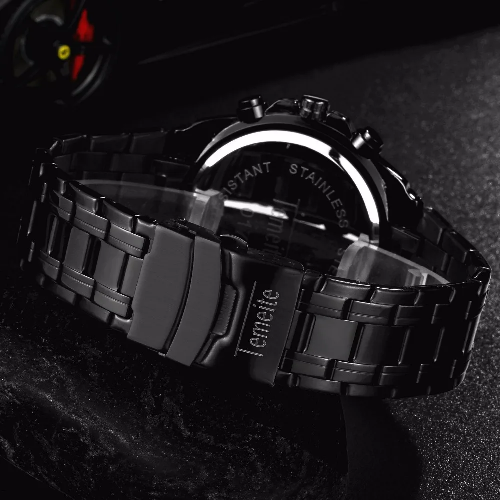 Часы TEMEITE Мужские кварцевые водонепроницаемые из нержавеющей стали|wristwatch