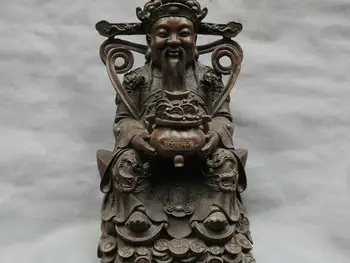

19'' China God of Wealth Mammon Dragons Hold Treasure Bowl Bronze Statue