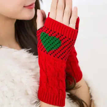 

Women Stylish Heart Pattern Half Finger Winter Soft Warm Knitting Gloves New