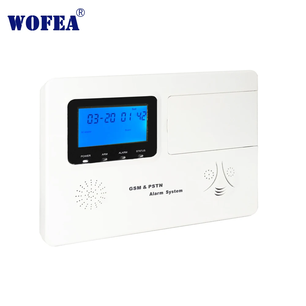 Wofea домашней безопасности PSTN+ GSM сигнализация с 99 беспроводной зоны, 4 проводной зоны ISO и android APP ЖК-дисплей голосовые подсказки