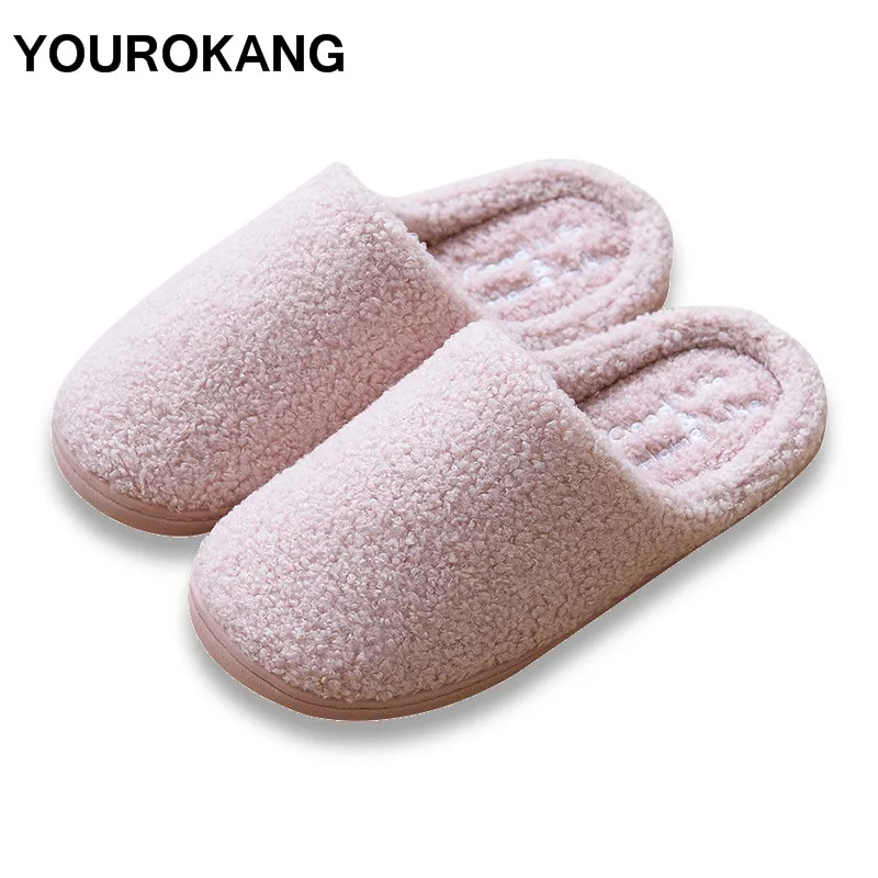 YOUROKANG Winter Plush Warm Shoes Women Home Slippers Flock Furry Cotton Shoes Indoor Bedroom House Slipper Fashion Antiskid whoholl winter home slipper man despicable me minions indoor slippers plush stuffed funny slippers flock cosplay house shoes