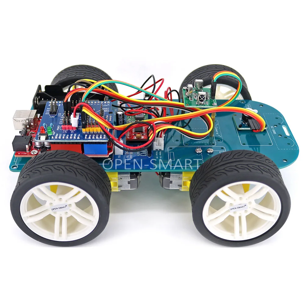 OPEN-SMART 4WD Wireless IR Remote Control Rubber Wheel Gear Motor Smart Car Kit with Tutorial for Arduino UNO R3 Nano Mega2560