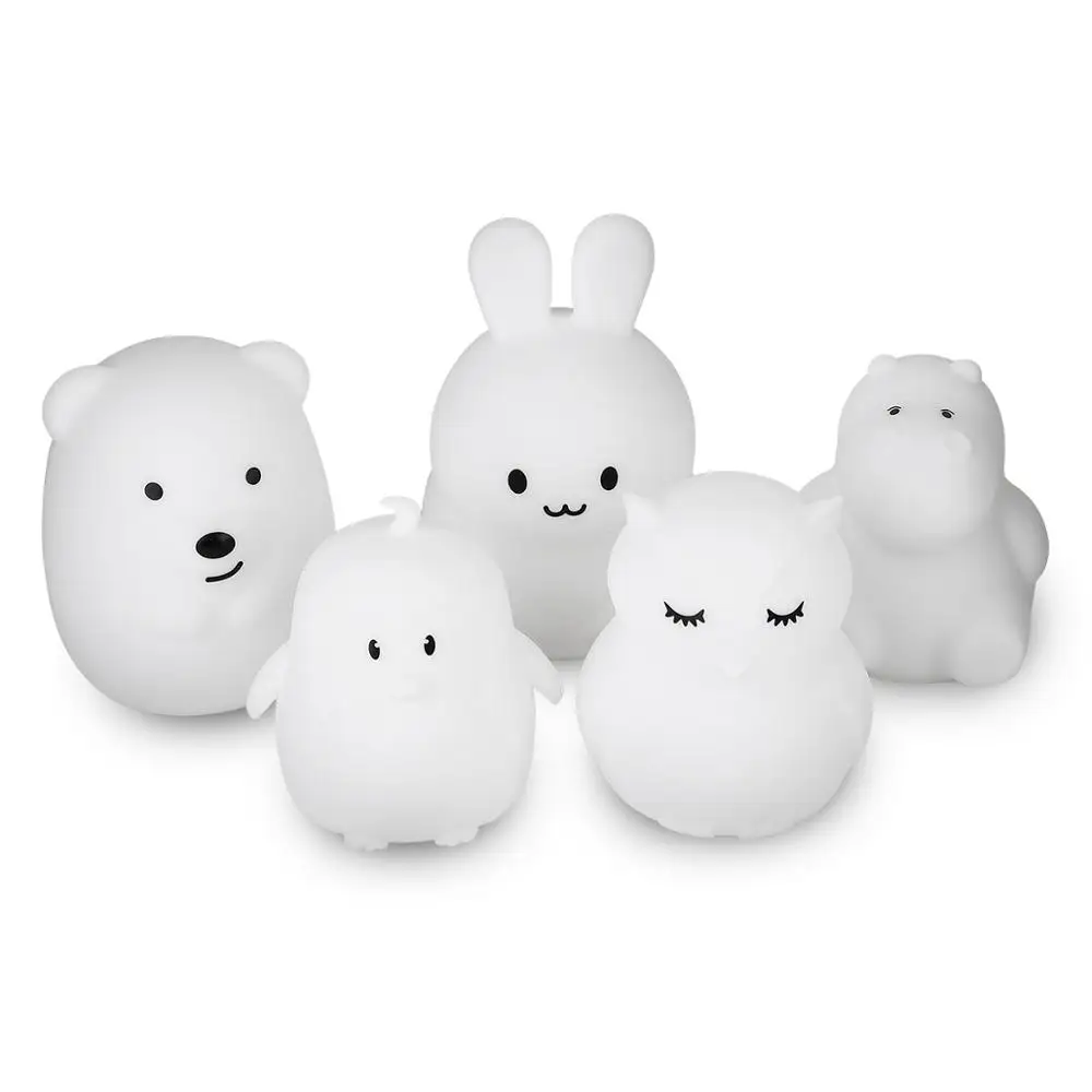  Cartoon Mini Bear Rabbit Hippo LED Night Light 9 Colors Silicone Bunny Animal Lamp Bedroom Bedside  - 32978971483