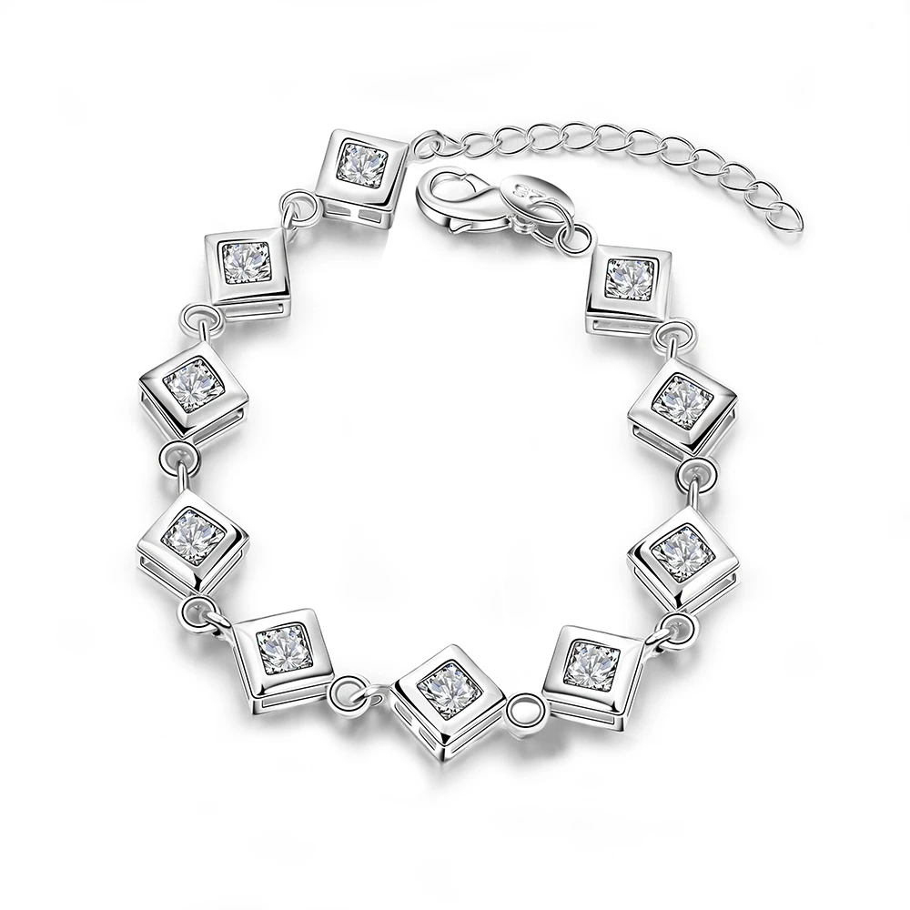 

JEXXI One Piece free Shipping 100% S90 Silver Square Cubic Zircon CZ Bracelets Wedding Engagement Bangles