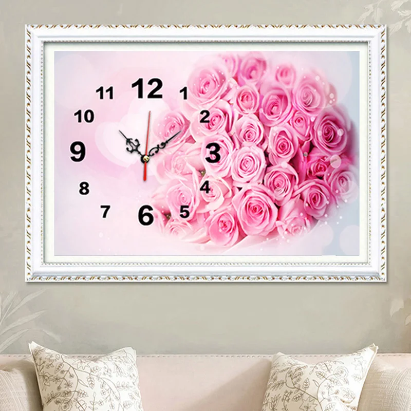 

Youran Modern Diy Diamond Painting Rose Blossoms Flowers Wall Clock Picture 5D Rhinestone Embroidery Mosaic Kits Home Decoration