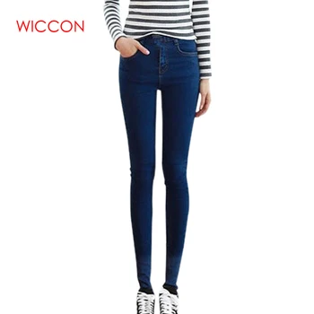

2020 Slim High Waist Jeans Woman Female Casual Denim Trousers Women Skinny Pencil Pants Full Length Spodnie Damskie Jeans WICCON