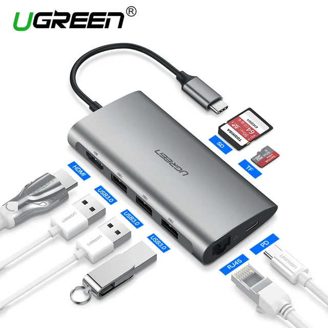 Cheap Ugreen Thunderbolt 3 Dock Adapter USB Type C to 3.0 HUB HDMI Type-C Converter for MacBook Huawei Mate 20 P20 Pro USB-C Adapter