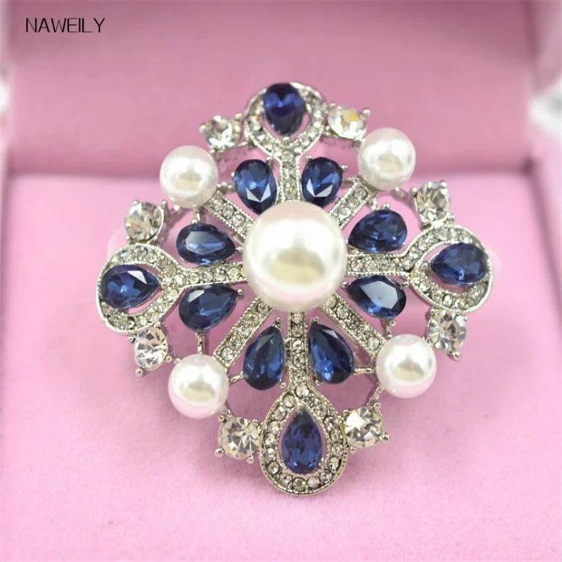 

NAWEILY Vintage Blue Crystal Brooches Women Fashion Simulation Pearl Brooch Pins Bouquets Hats Scarf Accessories Jewelry J519