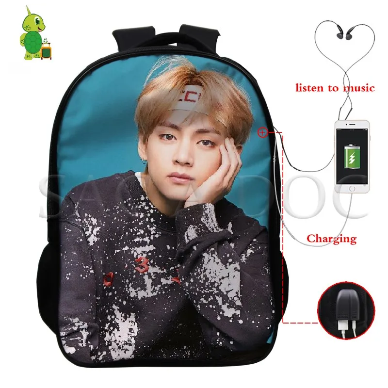 

BTS Bangtan Boys Multifunction Backpack School Bags for Teenage Boys Girls V/JUNG KOOK USB Charge Laptop Backpack Travel Bags