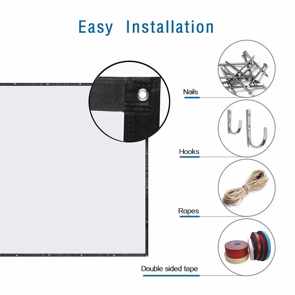 

Portable Screen 150 Inch 16:9 Collapsible PVC HD Excelvan For Front Projection Projector Home And Outdoor Use With Hanging Hole
