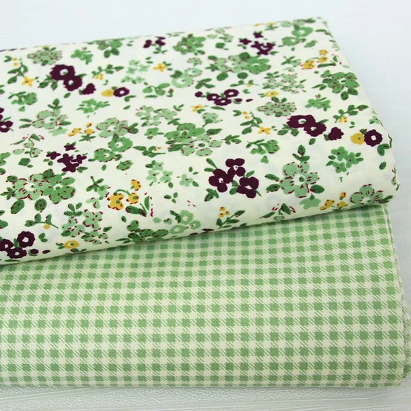 

100% cotton twill cloth pastoral fresh green floral check fabric for DIY kids bedding crib dress clothes craft handwork quilting