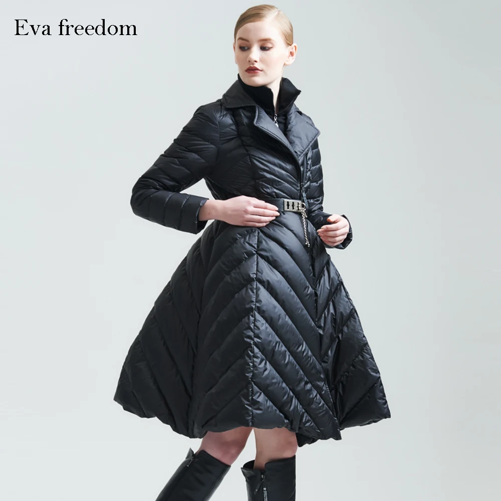 

High Quality 2019 Winter Women Down Coat High-end Brand European Fashion Skirt Style Long Duck Down Coat Outerwear