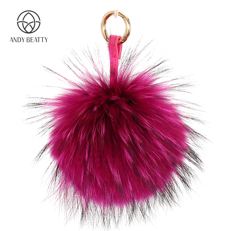 

Andybeatty Fluffy Raccoon Fur Ball Keychain Real Fox Fur Keychain 15cm Pompom Key Chain Keyring Charm Women Bag Pendant