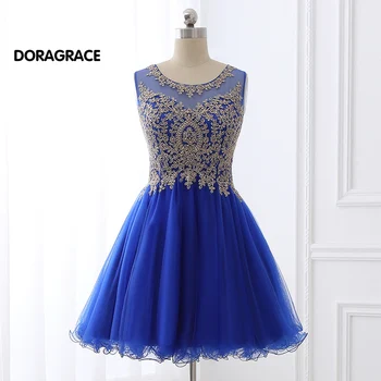 

Doragrace Real Photos Applique Beaded Designer Cocktail Dresses Short Girls Party Dress vestido de festa curto