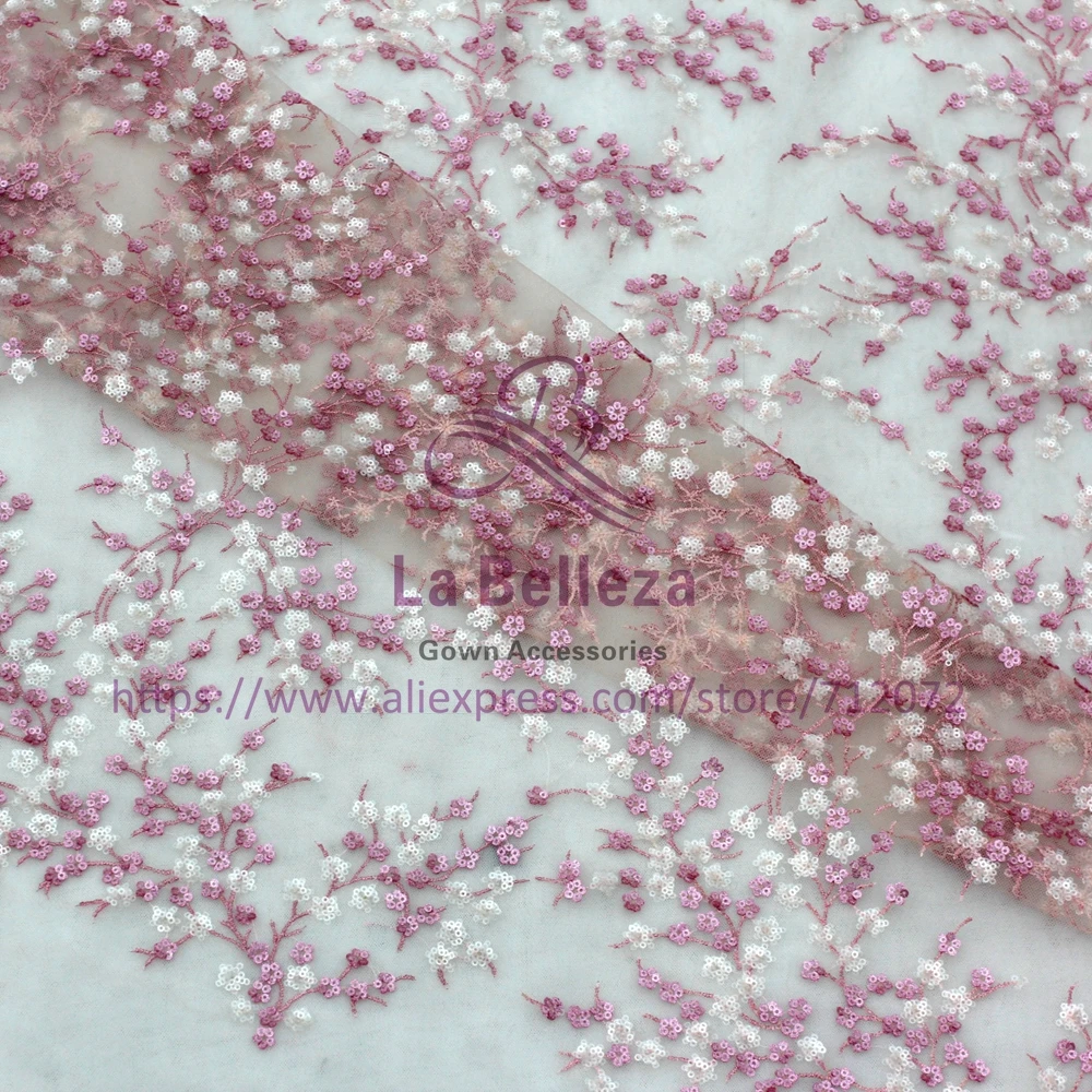 La Belleza розовый прозрачный блестки на чистой вышивкой кружевной ткани 1 ярд