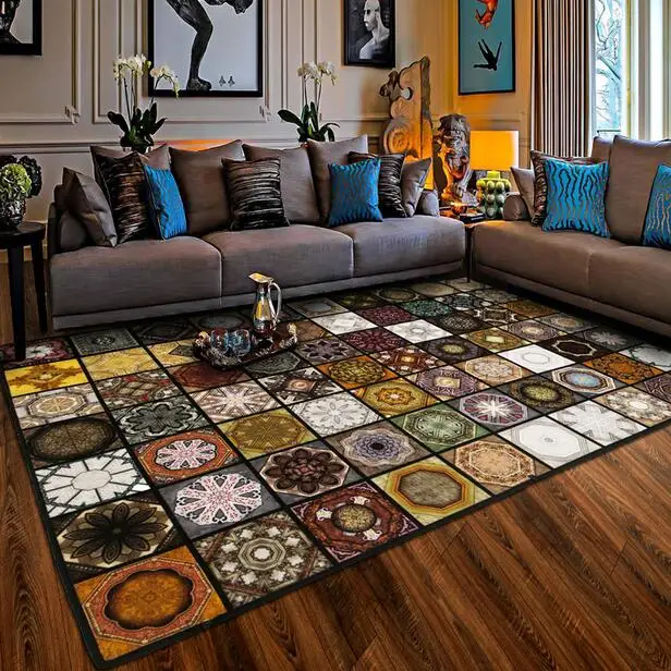American Retro Fashion Mosaics Carpet Living Room Kitchen Mat American Retro Fashion Mosaics Carpet Living Room Kitchen Mat Hallway Absorbent Non Slip Area Rug Home Decor In From Garden On Aliexpress