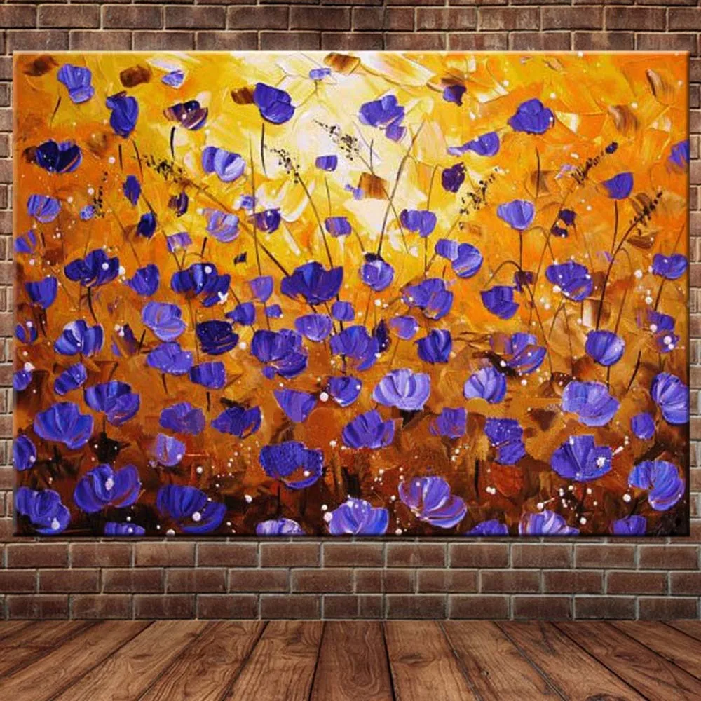 

Hand Painted Abstract Purple Flower Lanscape Canvas Wall Oil Painting Abstract Purple Flower Wall Picture Living Room Home Decor