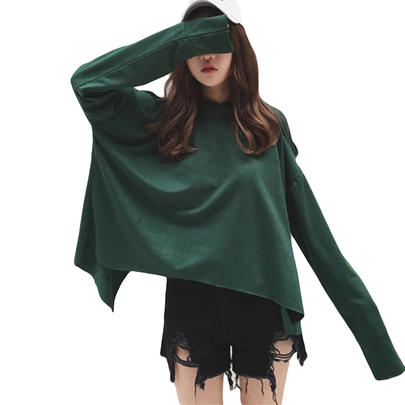 Summer Loose Sexy Fashion Sweatshirts Retro Green Hooded Back Split