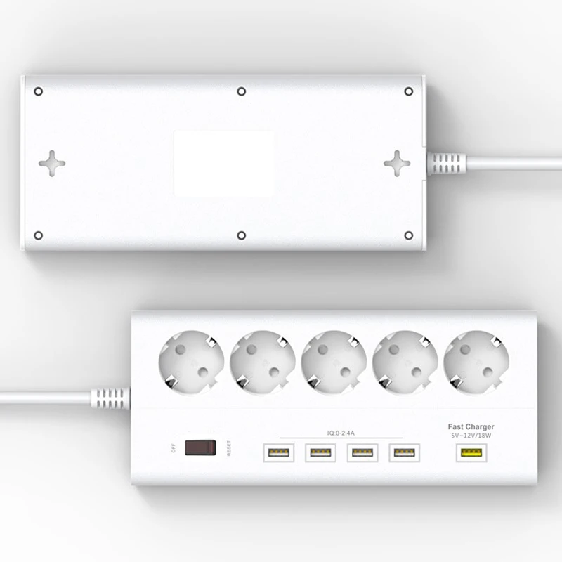 евро 5 Сетевой фильтр питания с быстрой зарядкой 3.0 USB порта и розеткой расширения