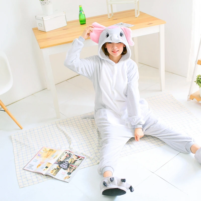 Для взрослых кигуруми Onesie аниме женский костюм слон Хэллоуин косплей мультфильм животных пижамы зимние теплые фланелевые пижамы с капюшоном