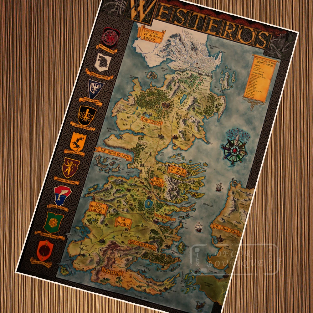 Винтаж Игра престолов географические карты Westeros Дом Ретро плакат Холст Картина DIY стены бумага плакаты украшения для дома подарок