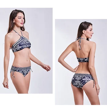 

1826 Women Bikini Set Print Biquini Low Waist Bandage Ethnic Pattern Sexy Swimwear Brazilian Bikinis Set Hot Bathing Suit