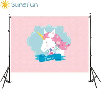 

Sunsfun 7x5ft Pink Backdrops Unicorn Photo Booth Birthday Party Decoration Flower Custom Background Backdrop 220x150cm