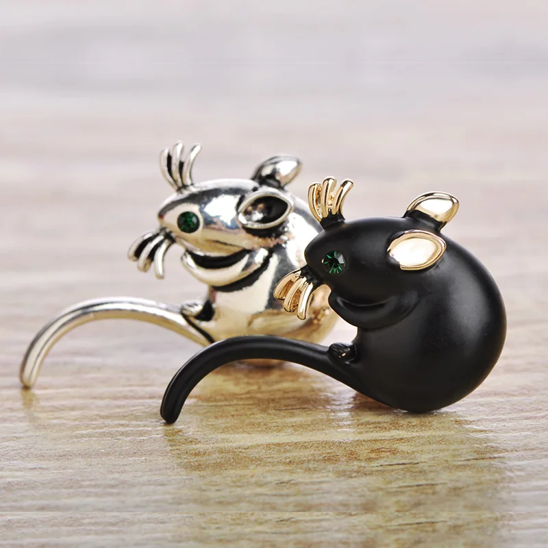 Blucome Cute Black Mouse Brooch Gold-color Alloy Animal Brooches For Scarf Sweater Corsage Accessories Lady Kids Jewelry Pins Up