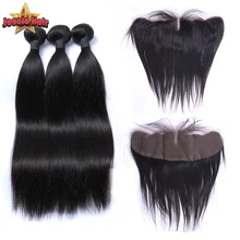 Lace Frontal Closure With Bundles Straight Brazilian Virgin Hair With Closure Ear To Ear 13×4 Lace Frontal Closure With Bundles